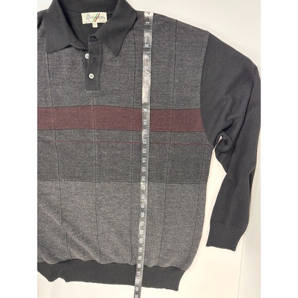 Vintage Modango Sweater Mens XL Black Gray Merino Wool Blend Long Sleeve Polo - Picture 10 of 15